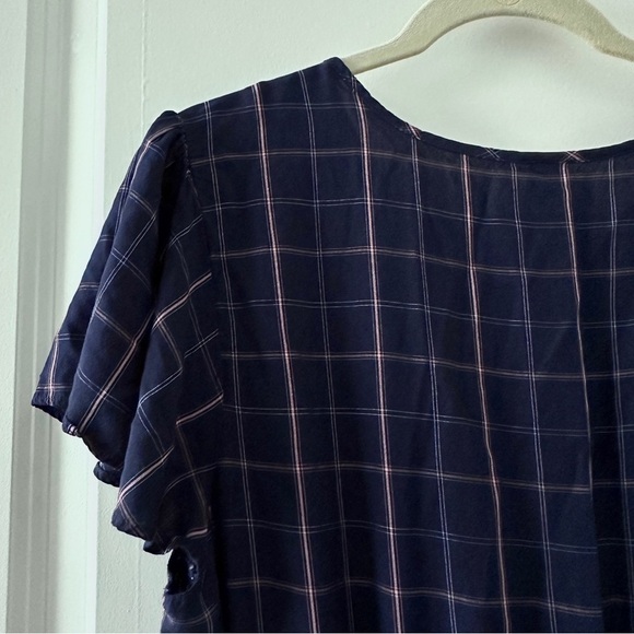 Old Navy Blue Plaid Waist-Defined Flutter-Sleeve Dress Women’s Size Large EUC - Picture 9 of 15